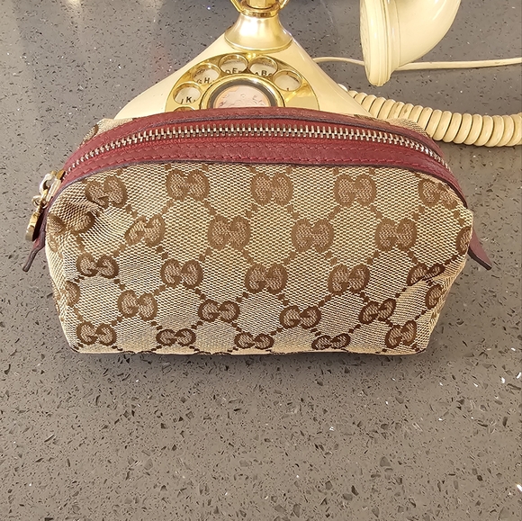 Gucci Gg Canvas Cosmetics Pouch Vanity Blown Red - Picture 1 of 14